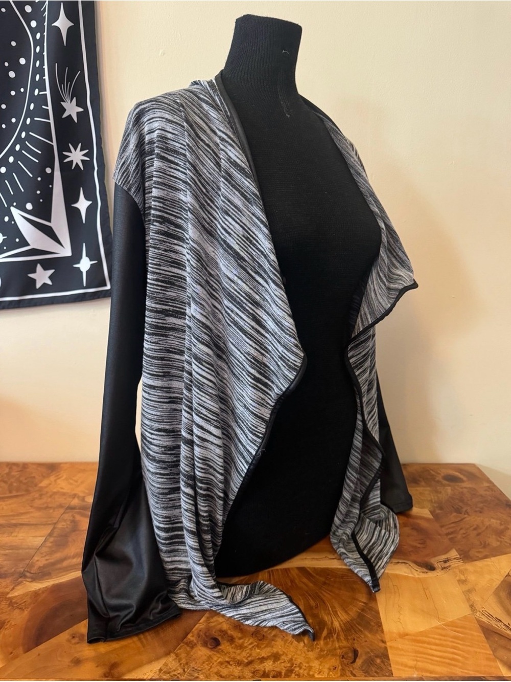 Gray/Black Open Cardigan BCX S/M Flowy Corporate Goth